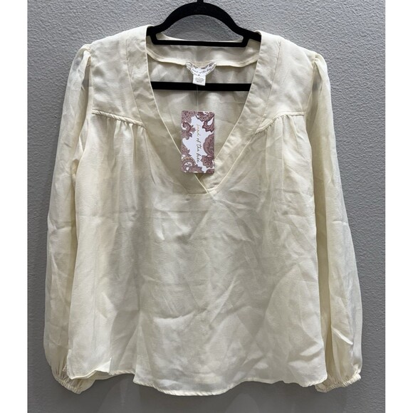 Band of the Free Ivory Blouse Women's Size S V Neck Long Sleeve Flowy Bohemian - Picture 1 of 7